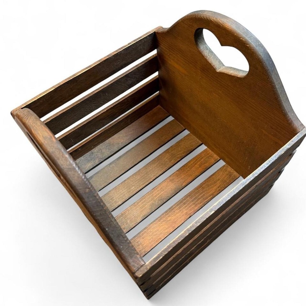 Vintage Wooden decorative heart handle crate